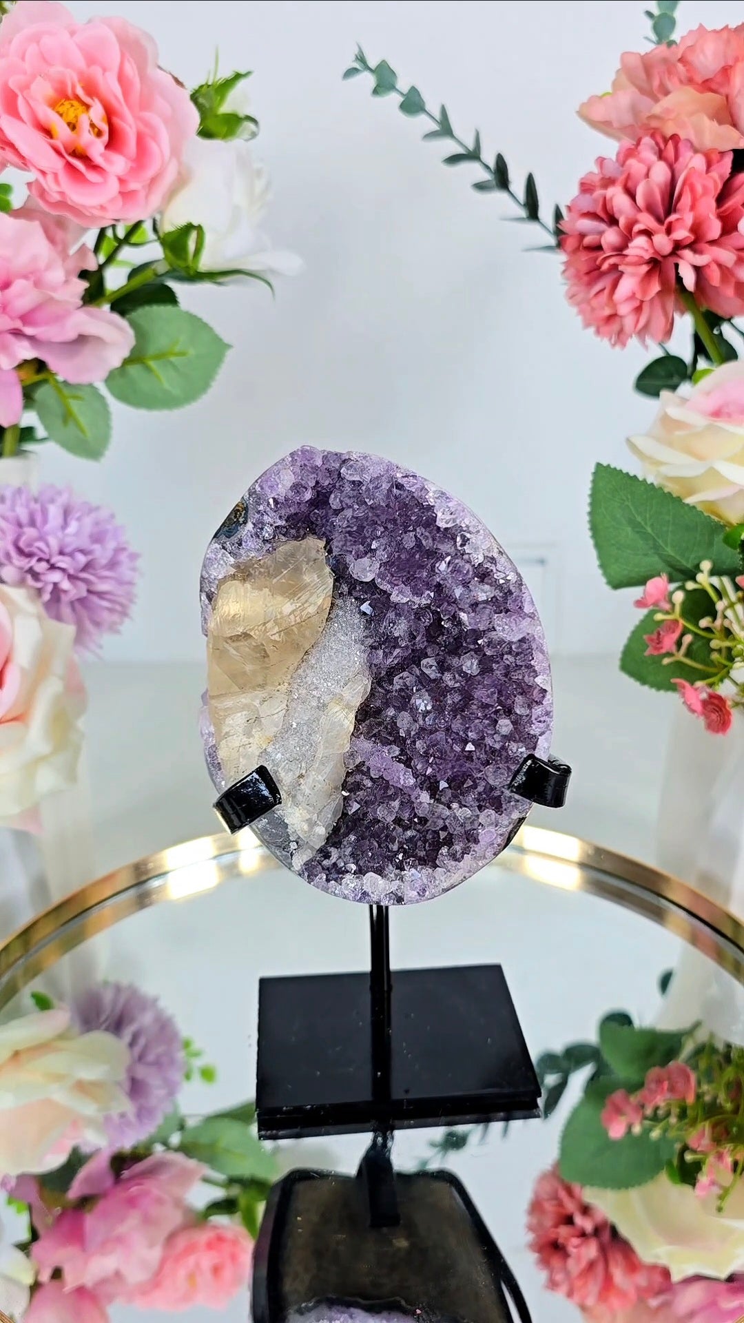 Amethyst with Calcite and Hematite on Stand 05