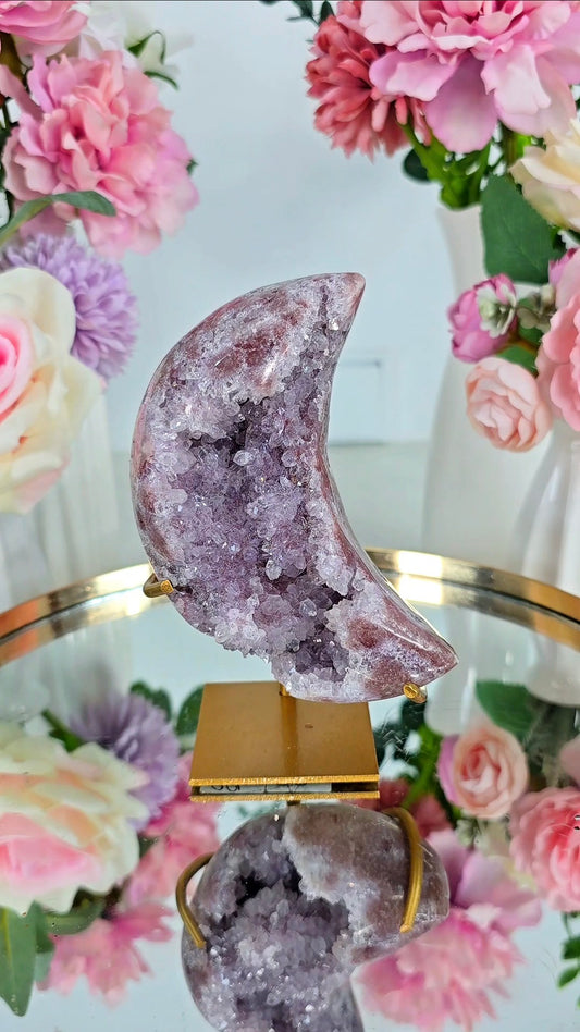 Pink Amethyst Moon on stand CM149