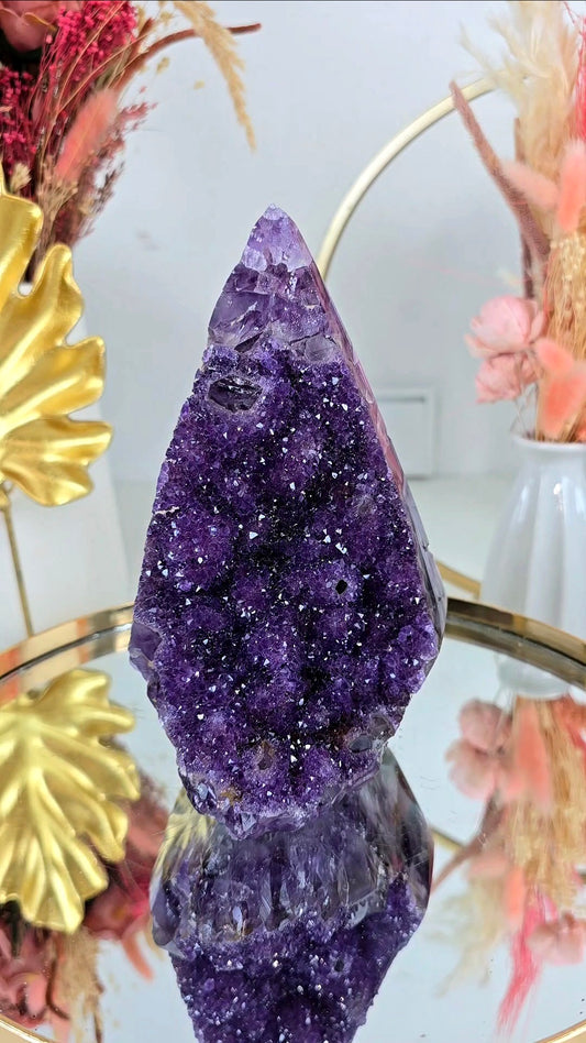 Rock Candy Sugar Amethyst Flame / Pyramid / Diamond shape
