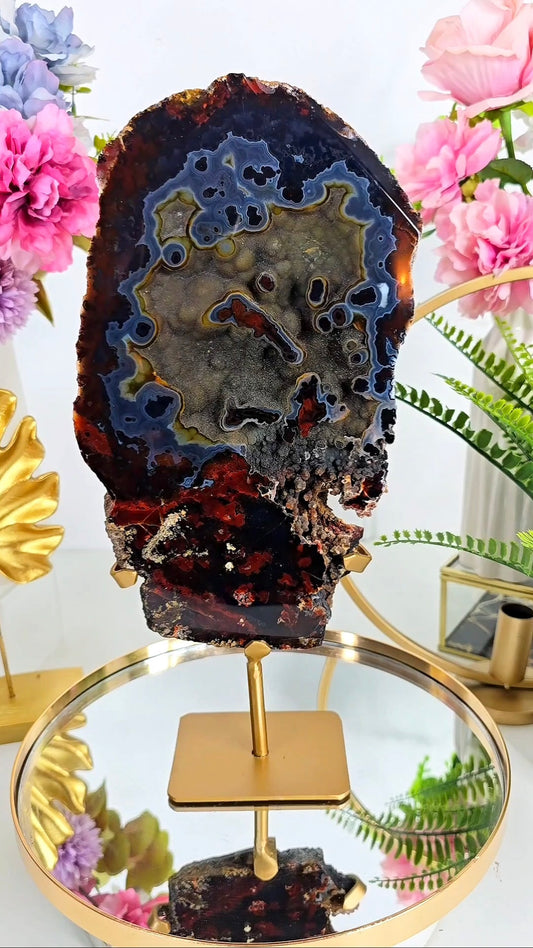 Druzy Agate / Chalcedony Slab on stand