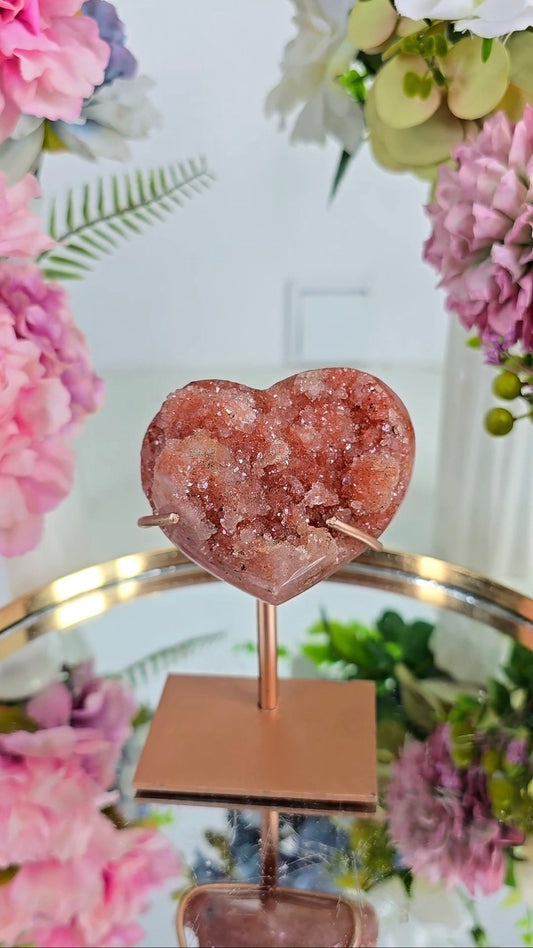 Pink Amethyst Heart on stand H14