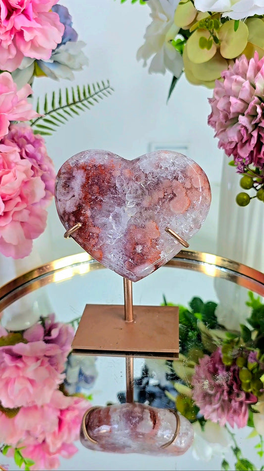 Pink Amethyst Heart on stand H16