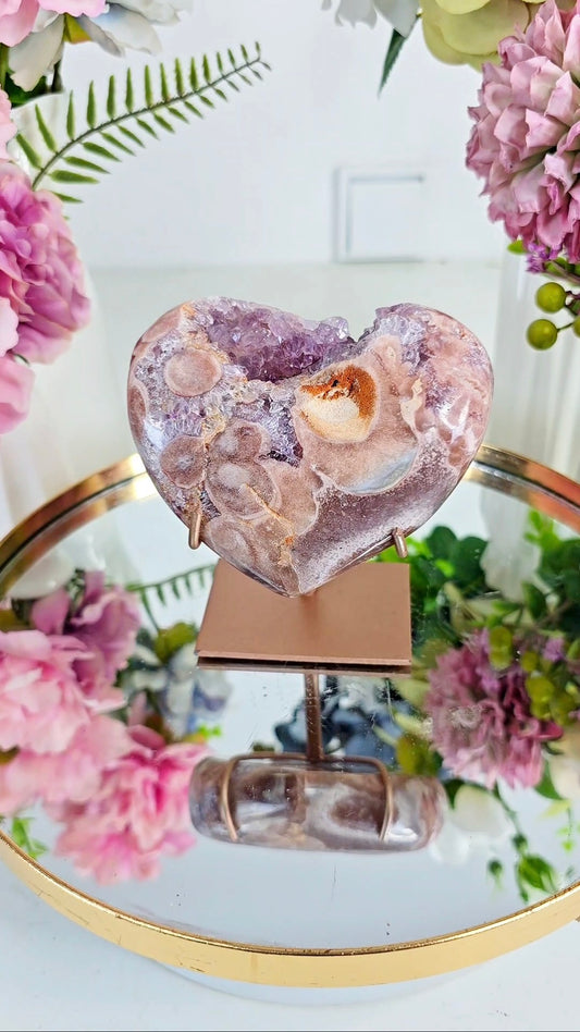 Pink Amethyst Heart on stand H18