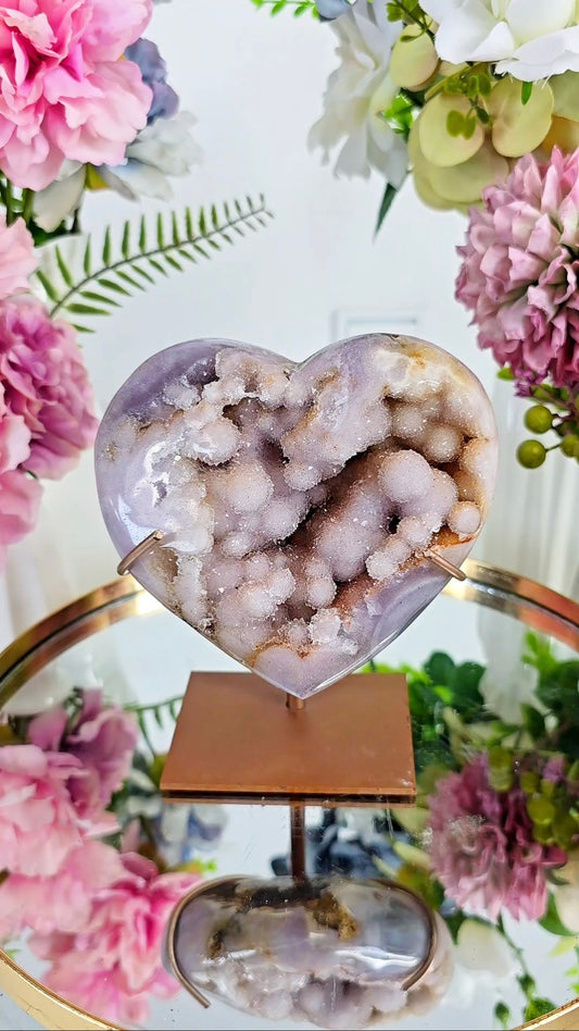 Pink Amethyst Heart on stand H21