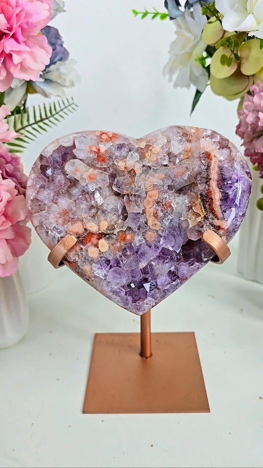 Pink Amethyst Heart on stand H23