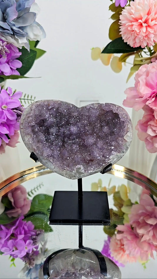 Rainbow Amethyst Heart on stand H33