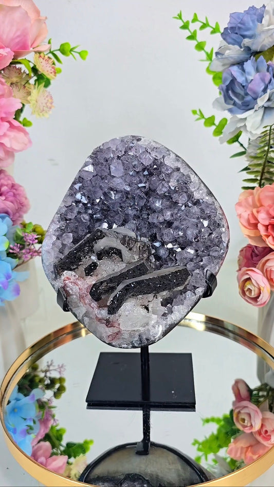 Amethyst with Calcite & Hematite on Stand 49