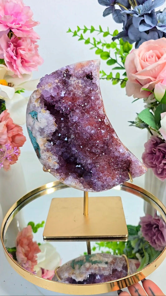 Pink Amethyst Moon on stand CM313
