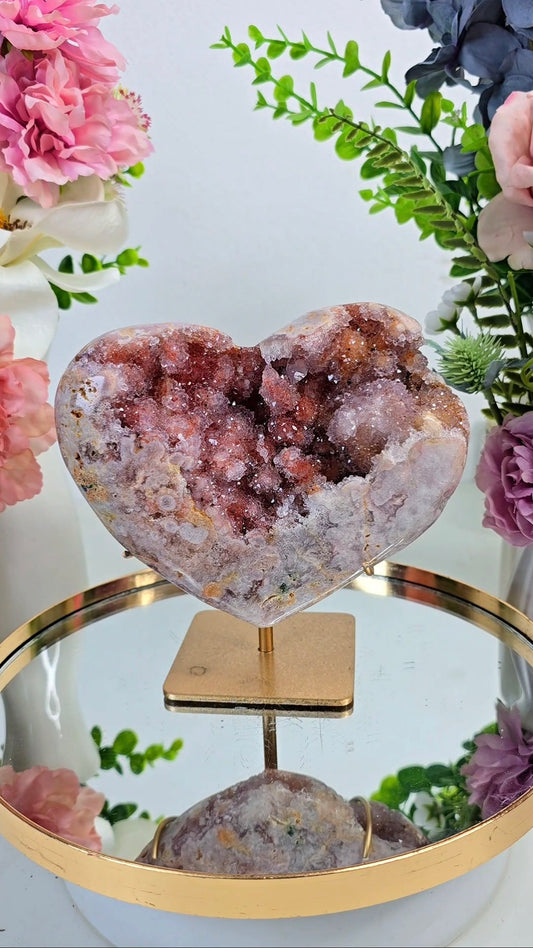 Pink Amethyst Heart on stand H62