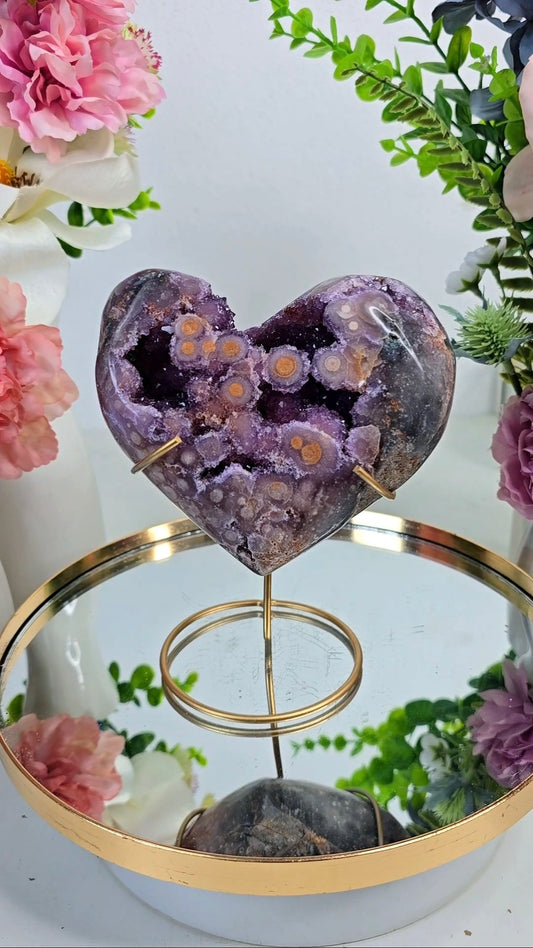 Pink Amethyst Heart on stand H60