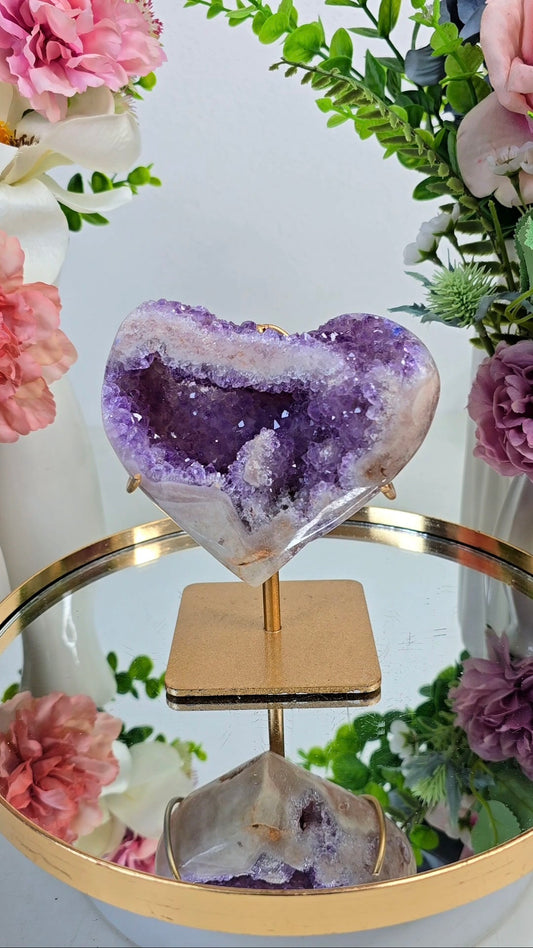 Pink Amethyst Heart on stand H59