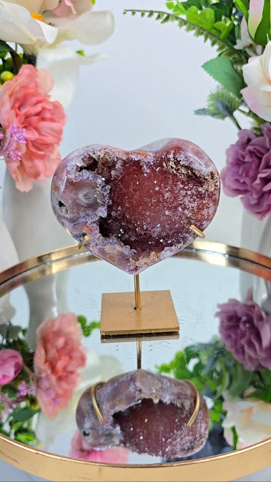Pink Amethyst Heart on stand H58