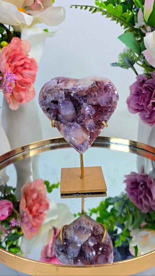 Pink Amethyst Heart on stand H56