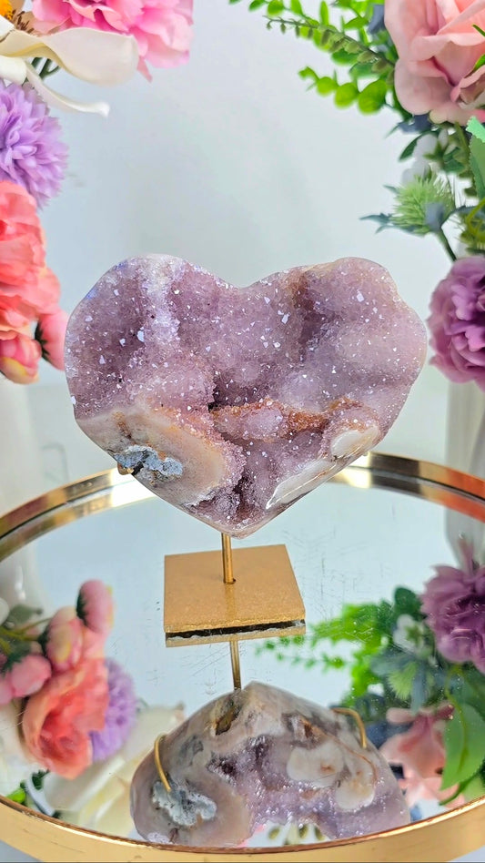 Pink Amethyst Heart on stand H67