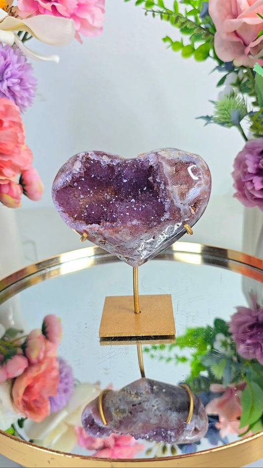Pink Amethyst Heart on stand H65