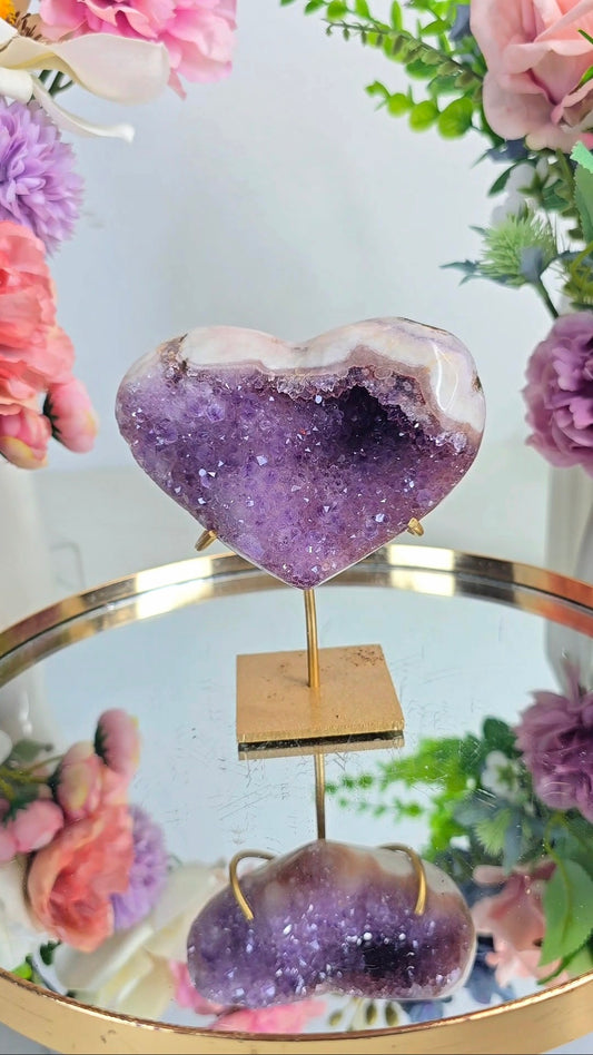 Pink Amethyst Heart on stand H66