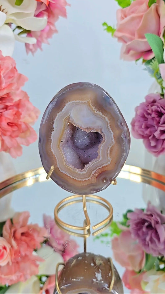Druzy Agate Geode on Stand
