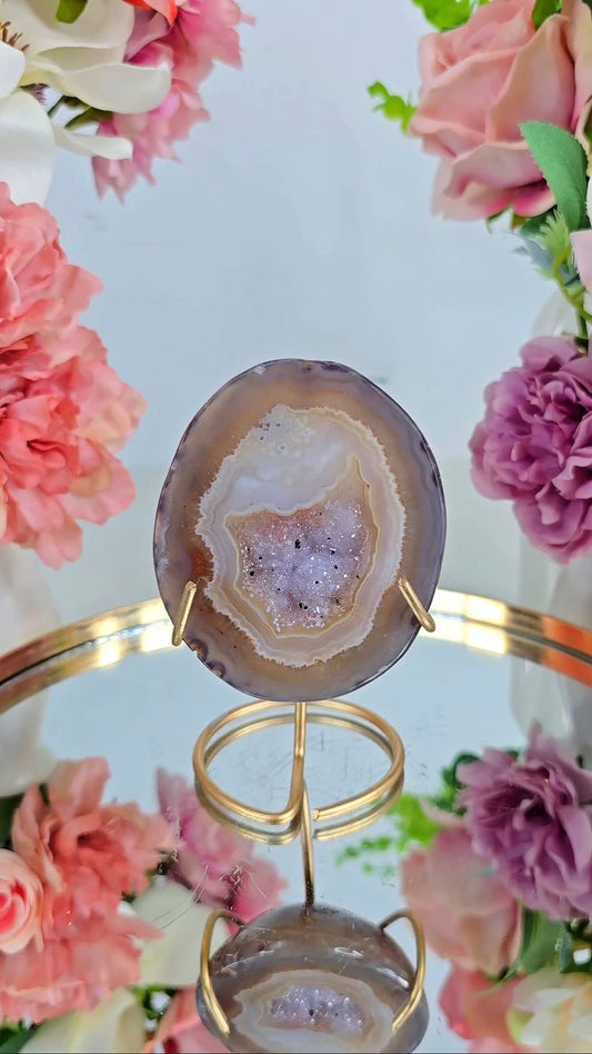 Druzy Agate Geode on Stand