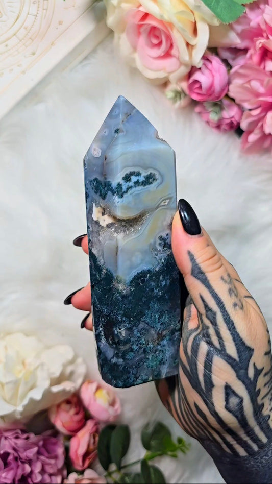 Druzy Moss Agate / Jasper Tower CT705