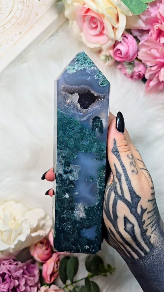 Druzy Moss Agate / Jasper Tower CT707