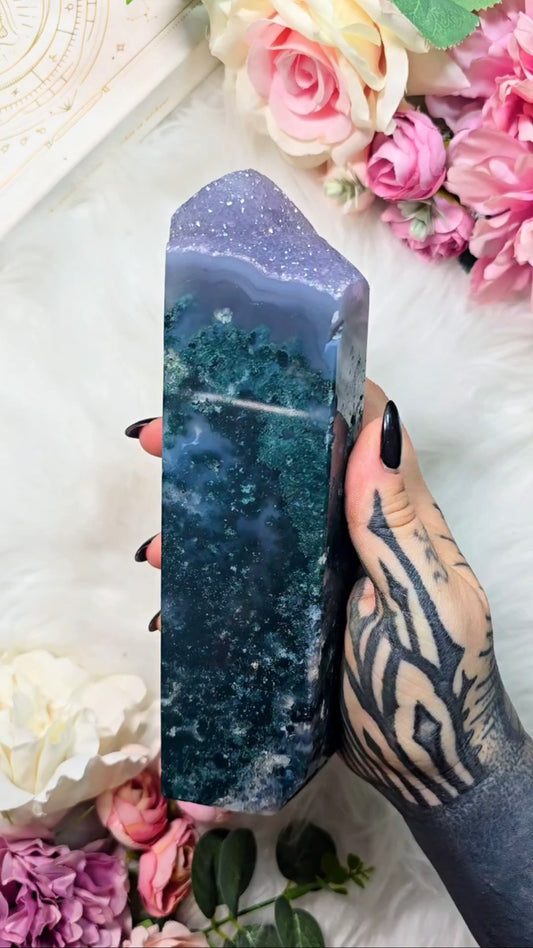 Druzy Moss Agate / Jasper Tower CT708