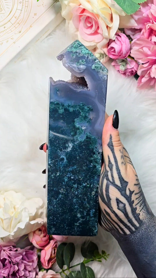 Druzy Moss Agate / Jasper Tower CT709
