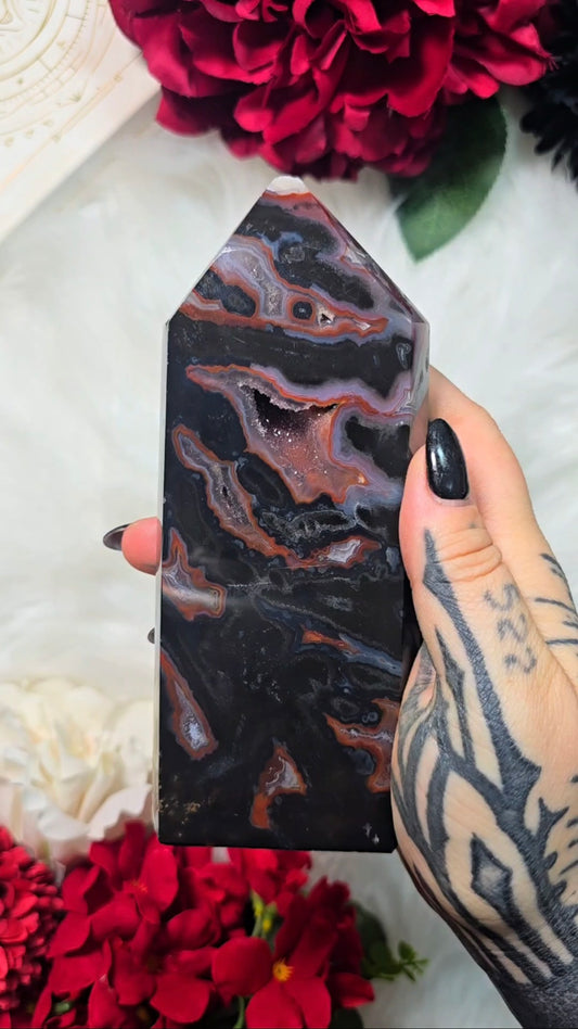 Dark Druzy Agate / Chalcedony Tower CT711
