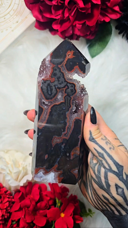 Dark Druzy Agate / Chalcedony Tower CT712
