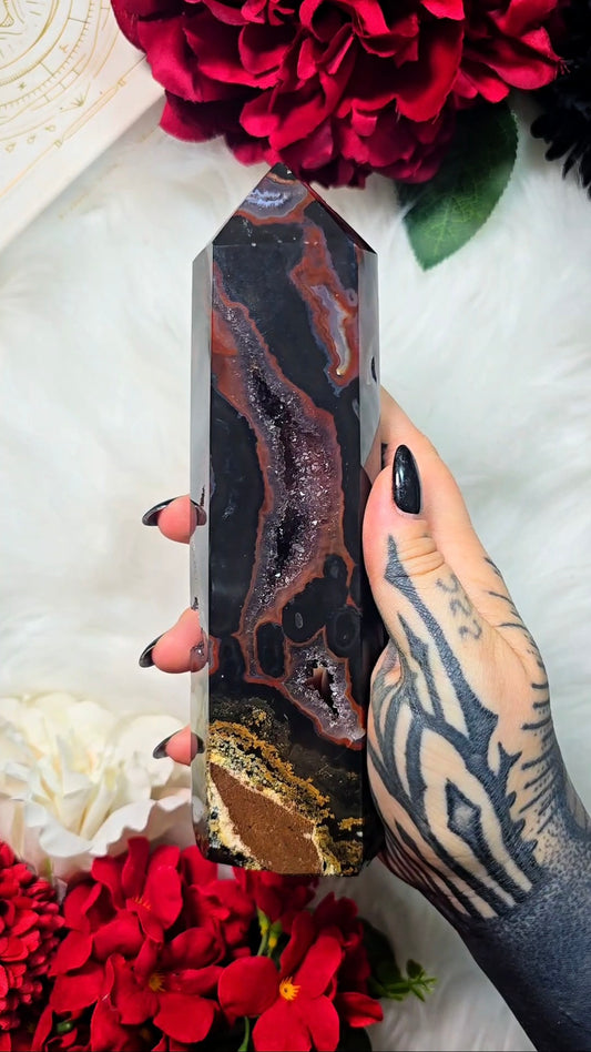 Dark Druzy Agate / Chalcedony Tower CT713