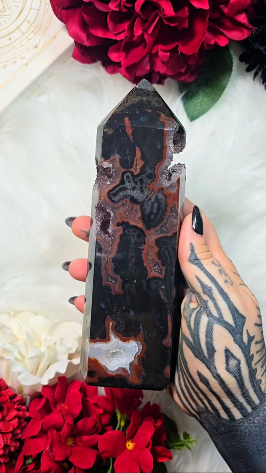 Dark Druzy Agate / Chalcedony Tower CT714