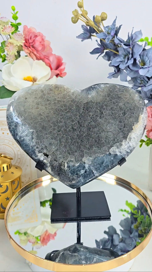 Huge Sugary Rainbow Amethyst Heart on stand 71