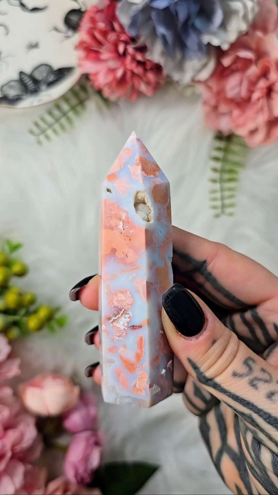 Pink Mosaic Cotton Candy Agate Tower