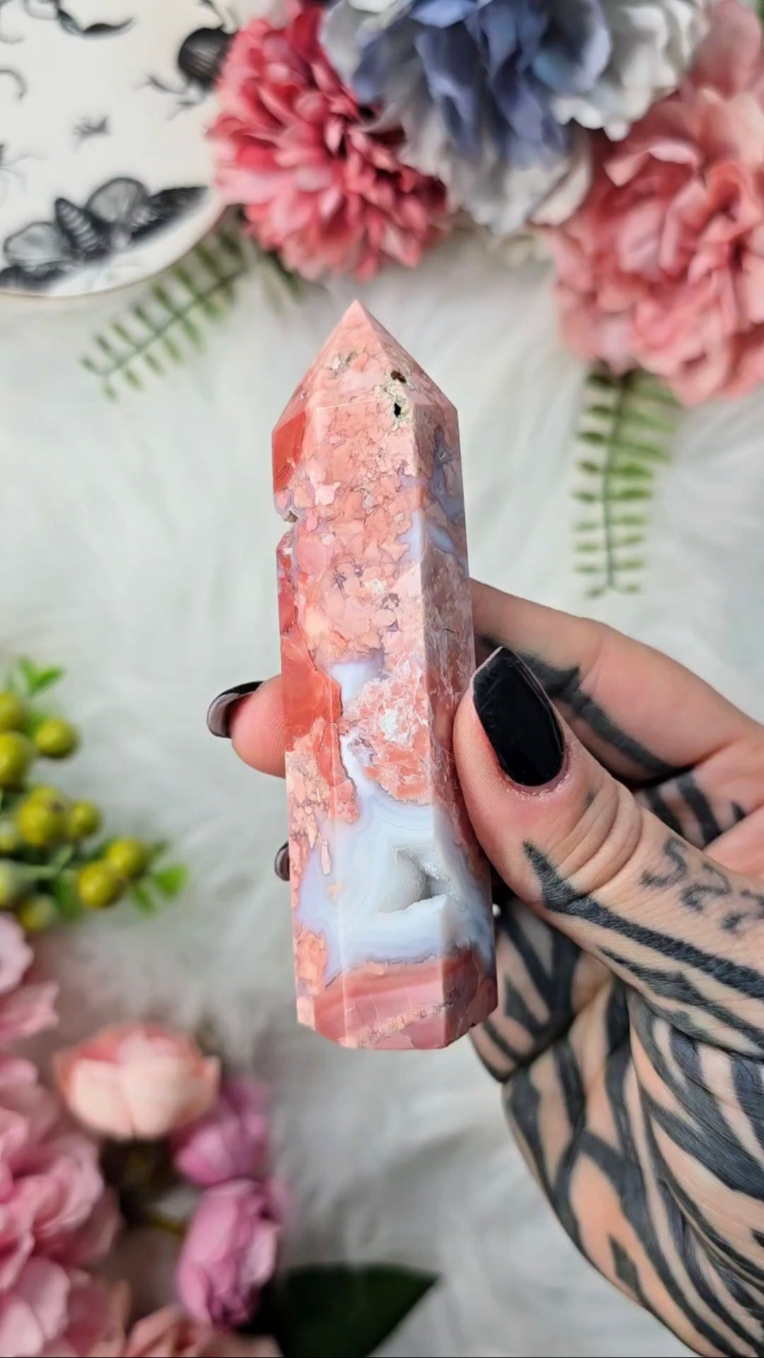 Pink Mosaic Cotton Candy Agate Tower