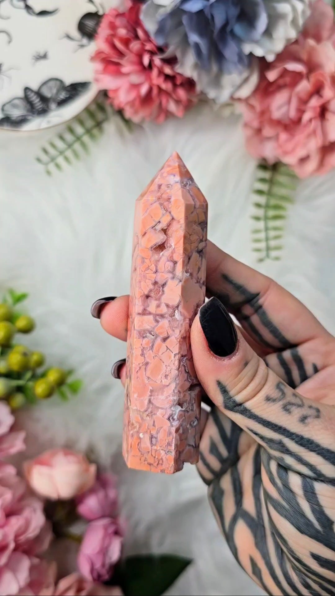 Pink Mosaic Cotton Candy Agate Tower