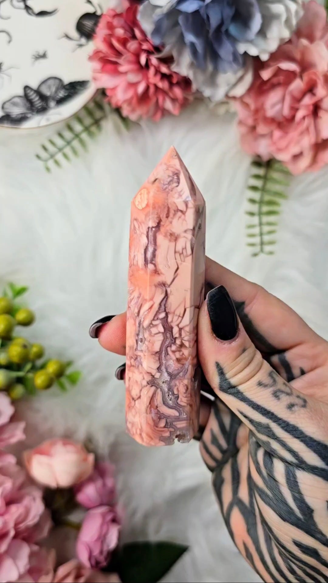 Pink Mosaic Cotton Candy Agate Tower