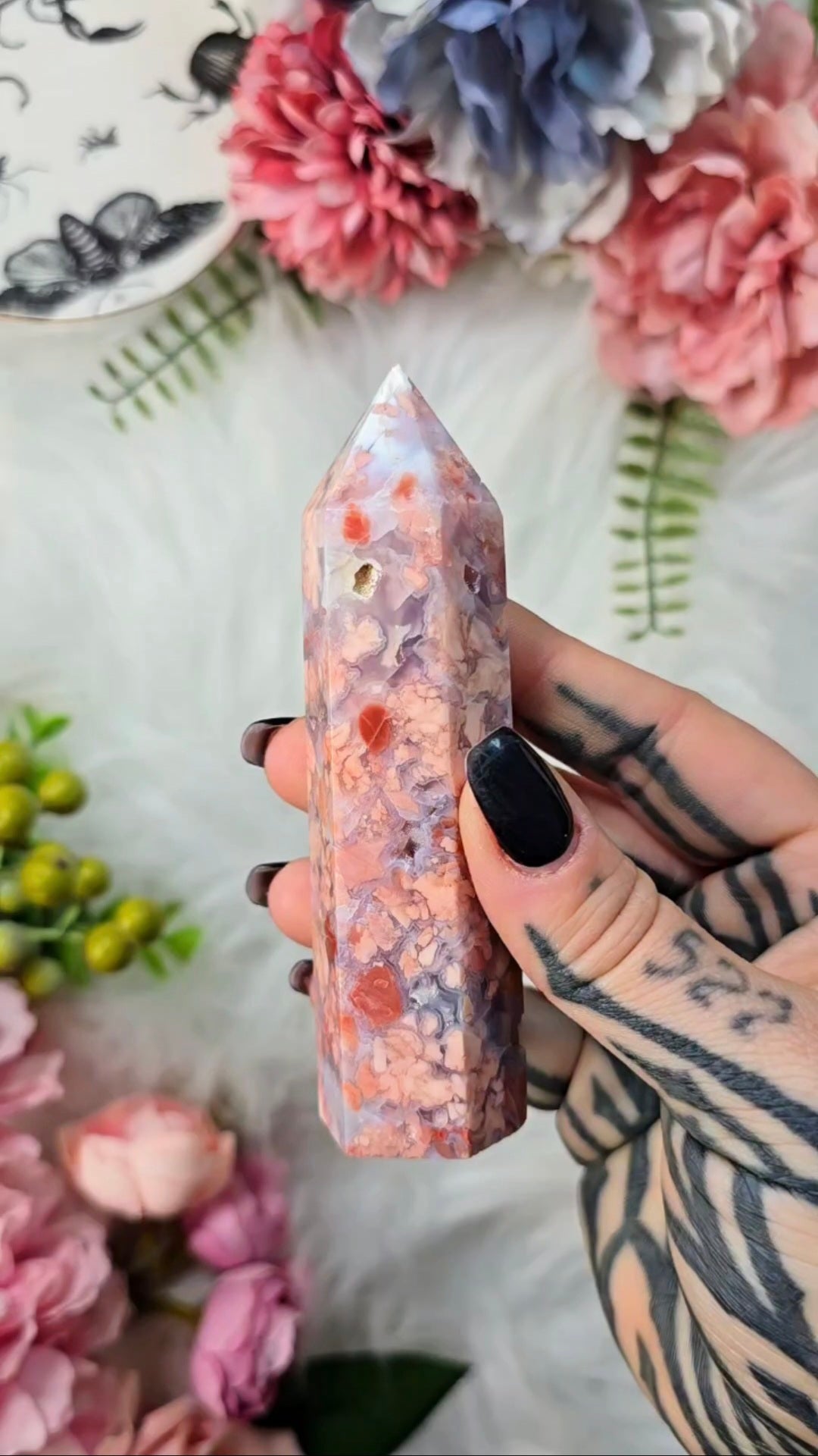 Pink Mosaic Cotton Candy Agate Tower
