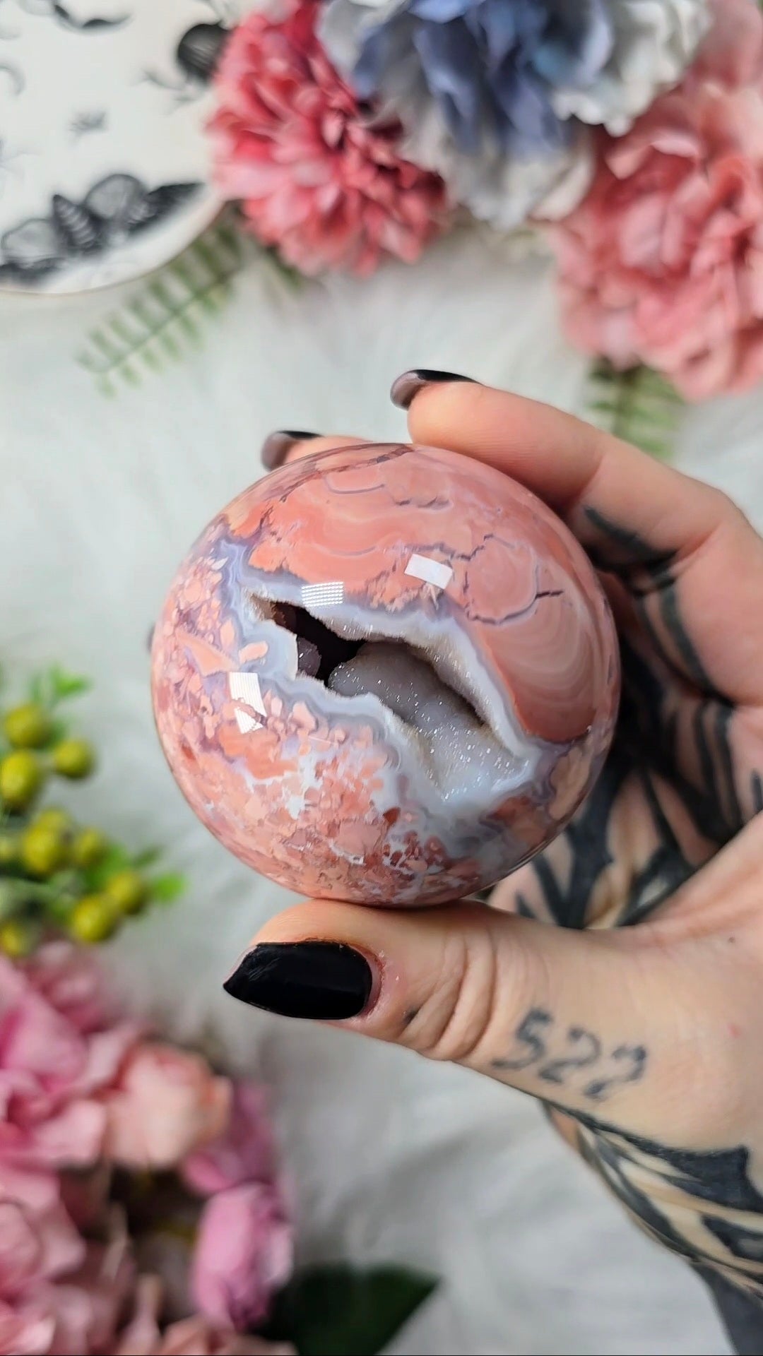 Pink Mosaic / Cotton Candy Agate Sphere
