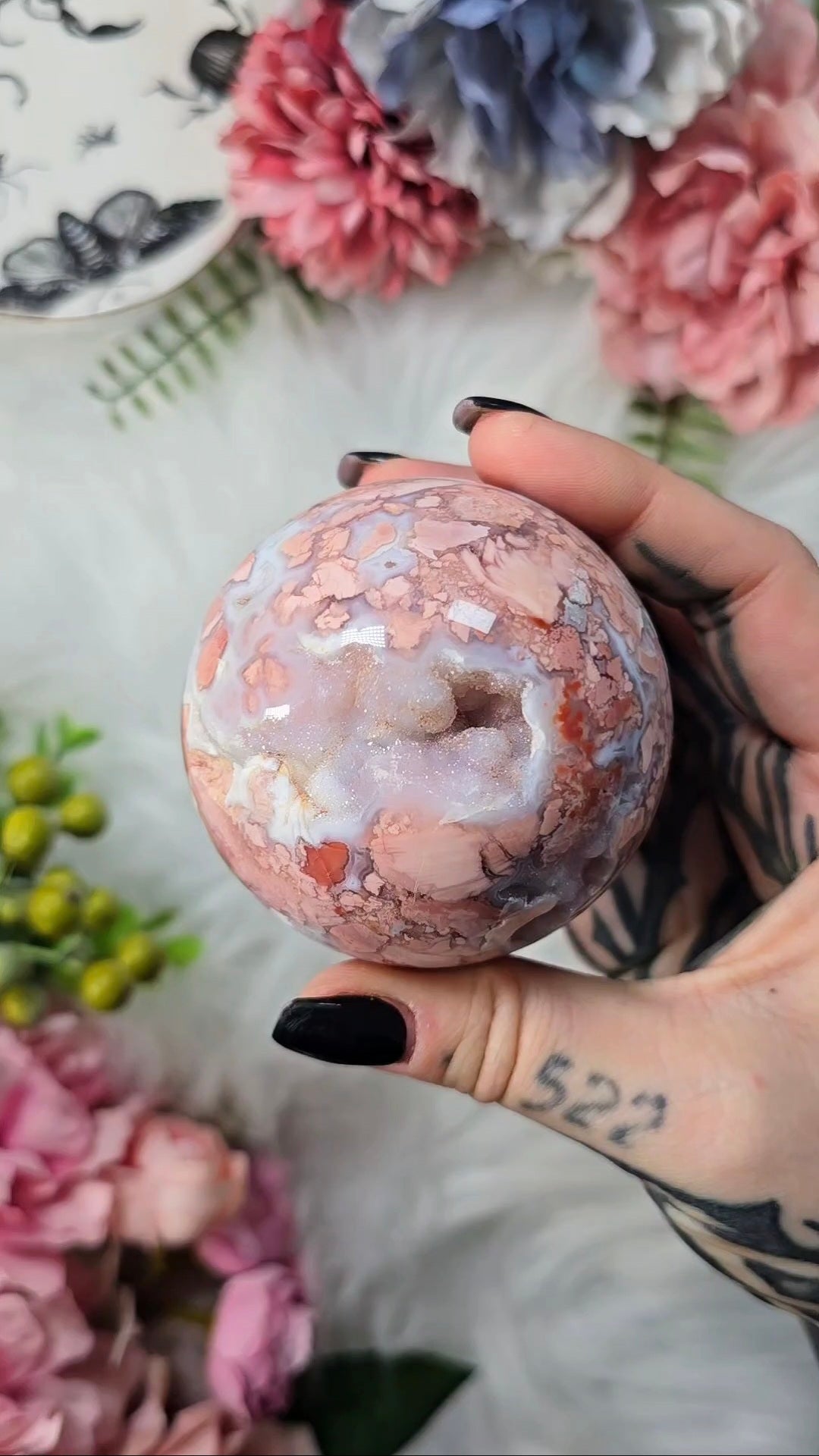 Pink Mosaic / Cotton Candy Agate Sphere