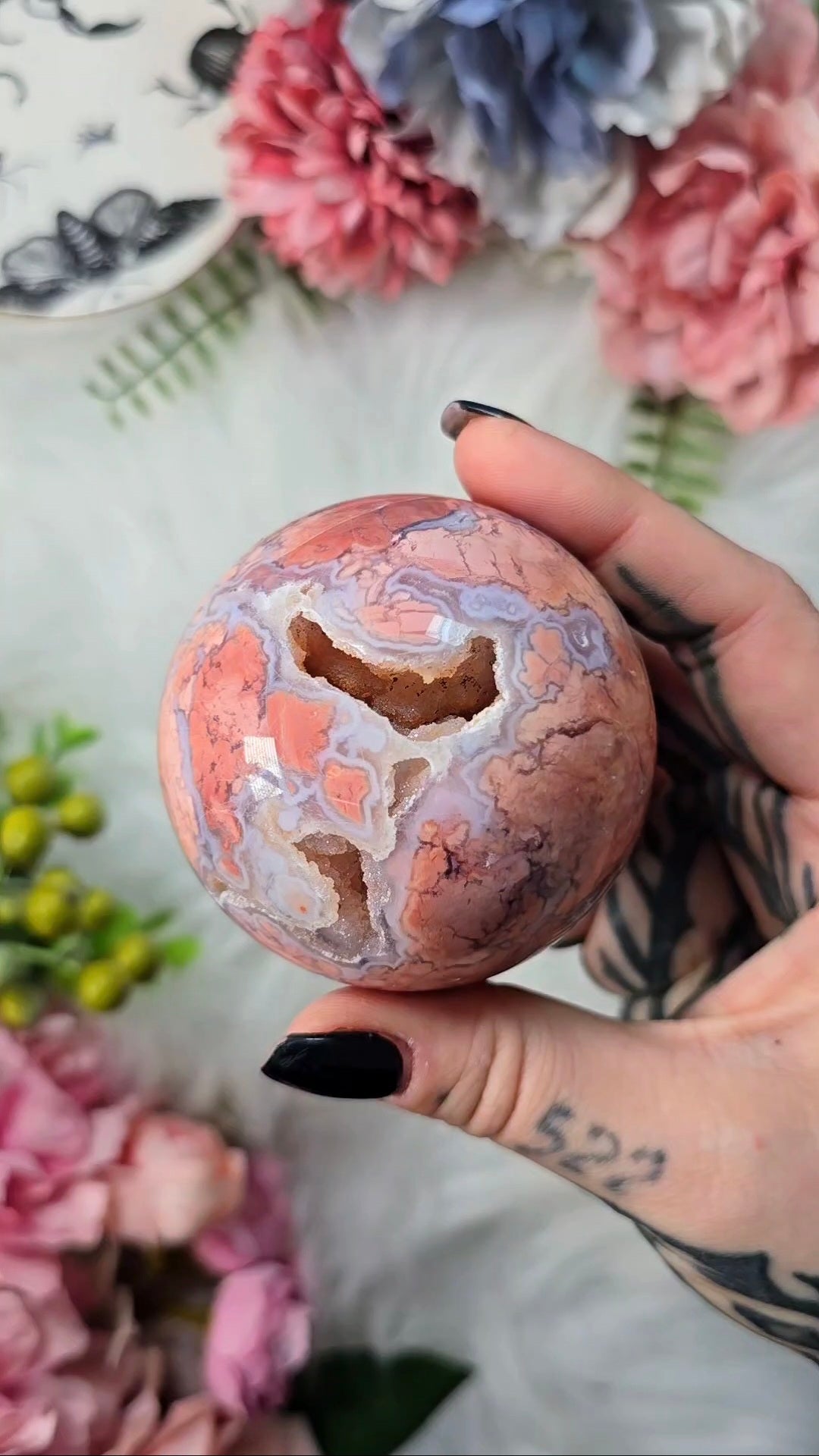 Pink Mosaic / Cotton Candy Agate Sphere