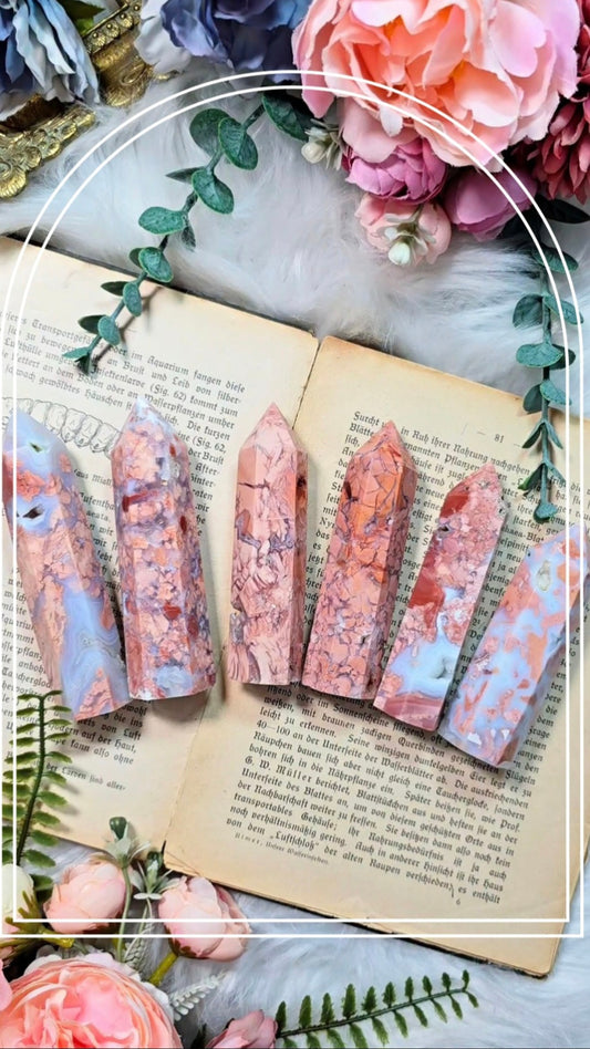 Pink Mosaic Cotton Candy Agate Tower