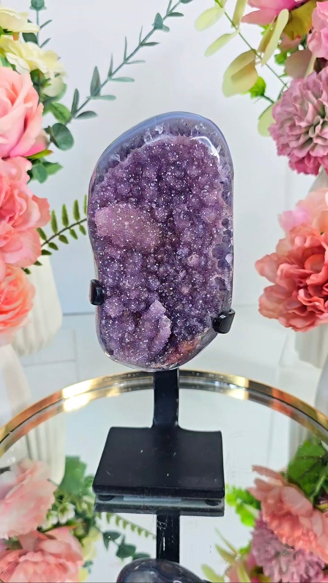 Sugary Rainbow Amethyst / Calcite Piece on Stand 62