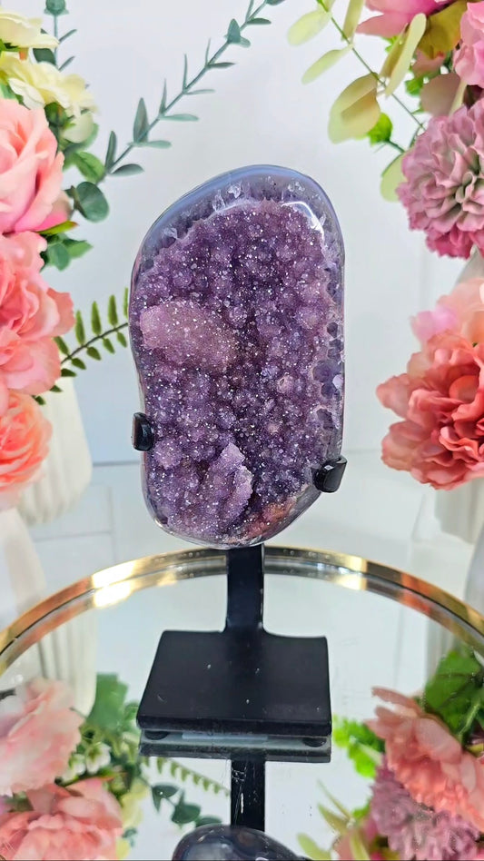 Sugary Rainbow Amethyst / Calcite Piece on Stand 62