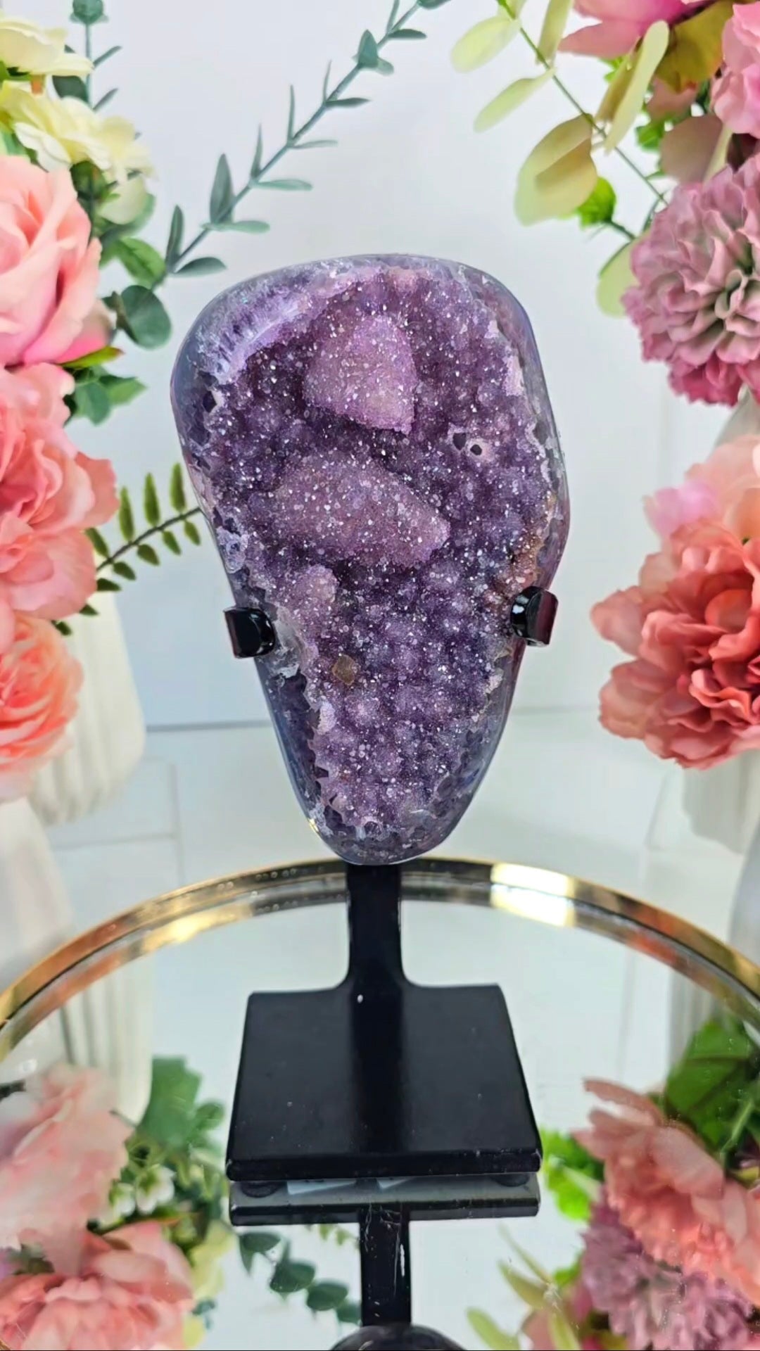 Sugary Rainbow Amethyst / Calcite Piece on Stand 63