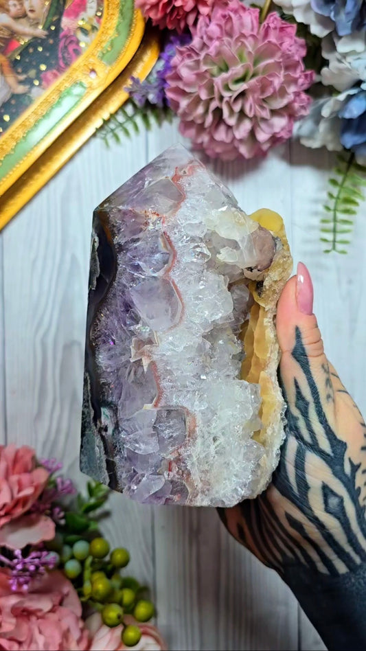 Amethyst / Pink Quartz / Calcite tower CT767
