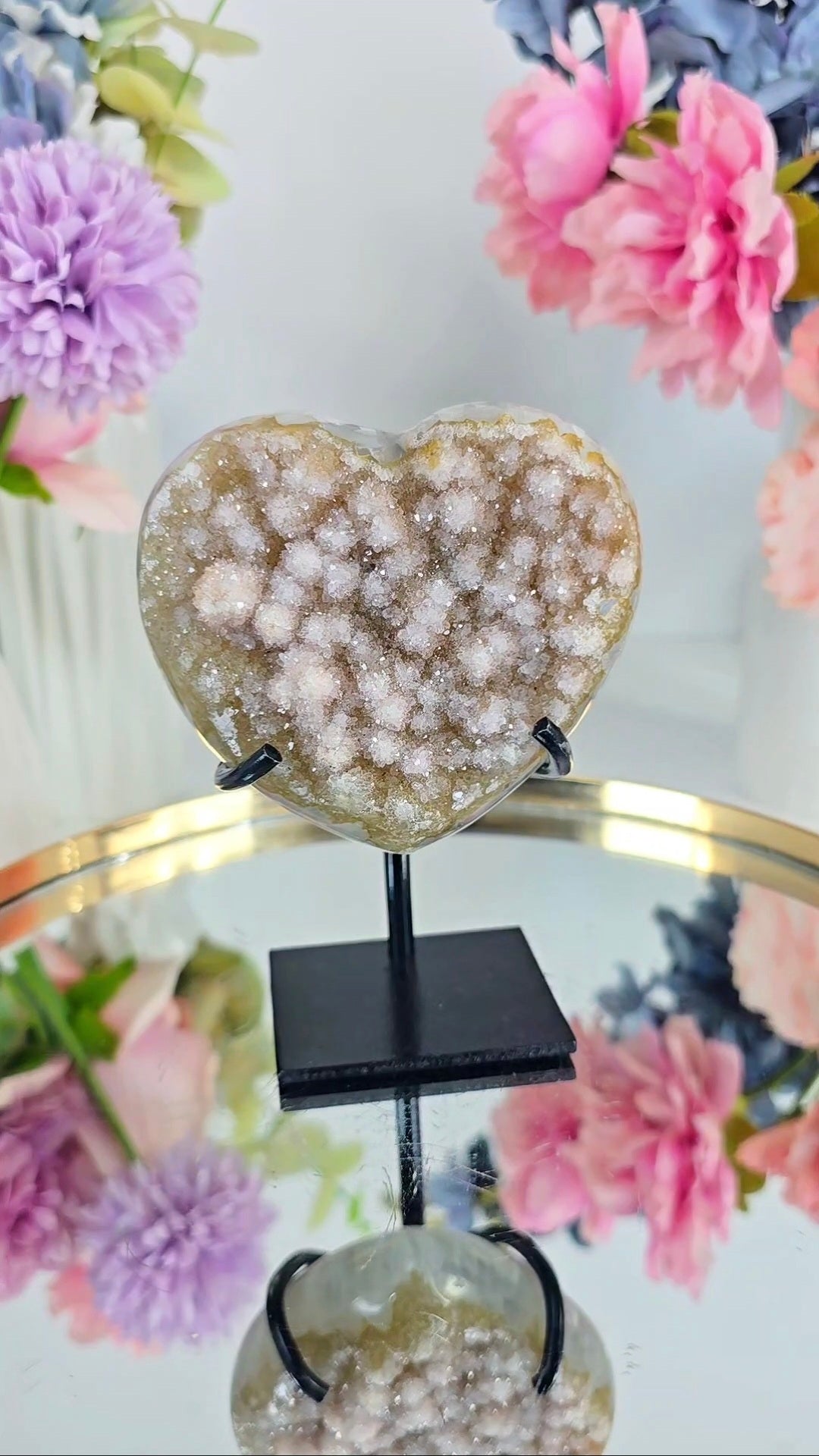 Sugary Rainbow Amethyst Heart on stand 72