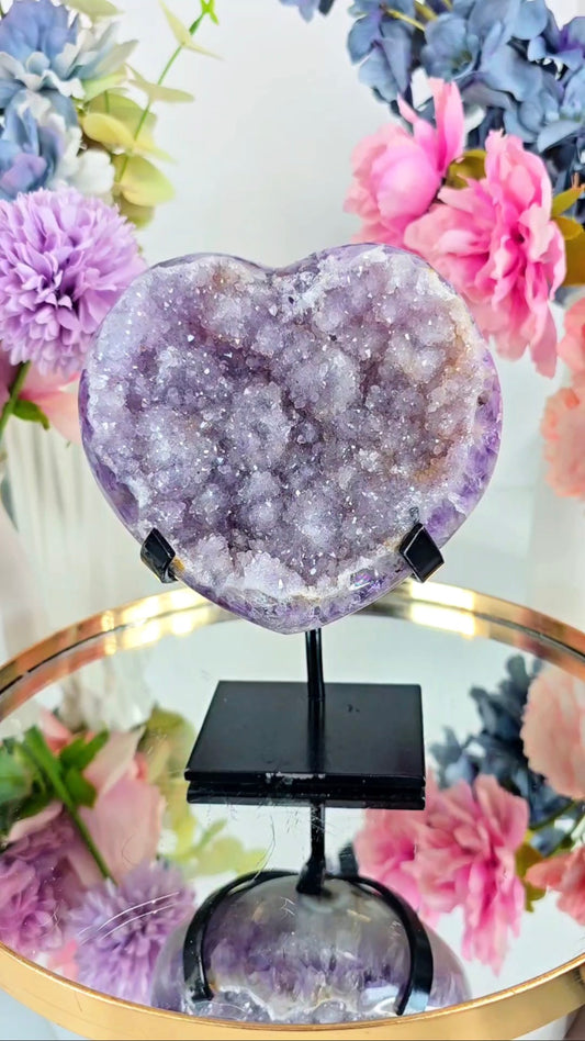 Sugary Rainbow Amethyst Heart on stand 73