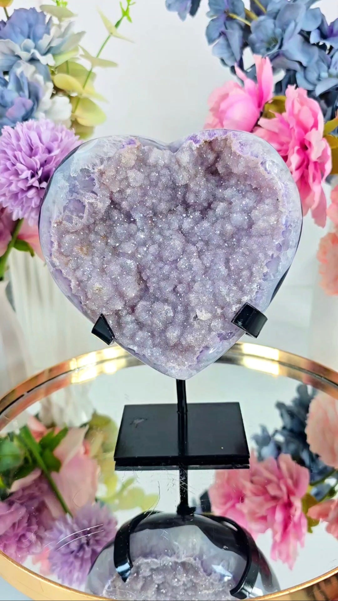 Sugary Rainbow Amethyst Heart on stand 74