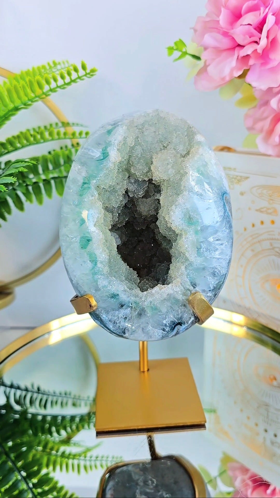 Green Soft Sugar Druzy Rainbow Amethyst Piece on Stand 88 — Natural Mineral Statement Piece