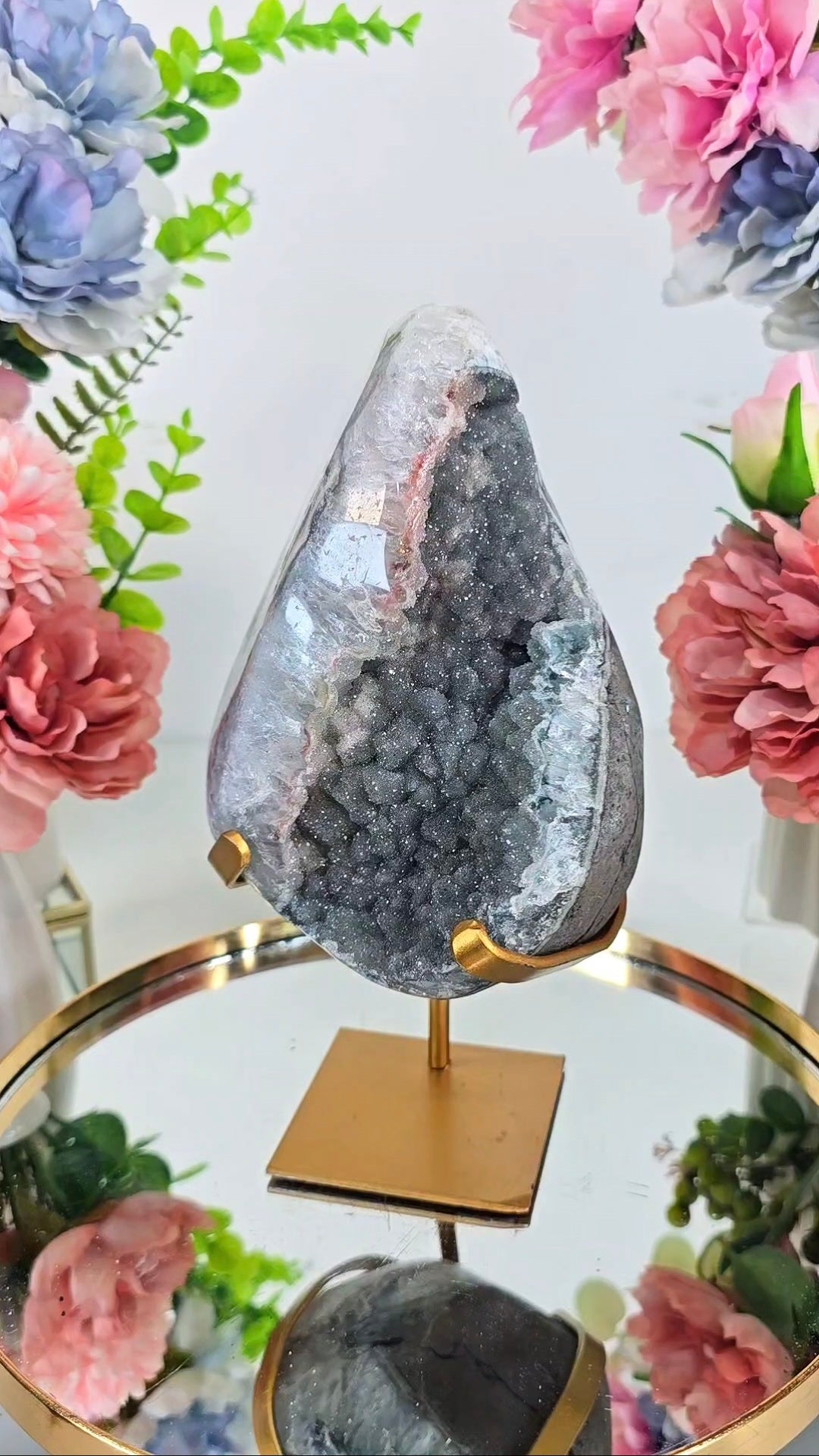 Reserved (Solansamantha 19 Jan) - Sugar Druzy Rainbow Amethyst on Stand 98 — Natural Mineral Statement Piece