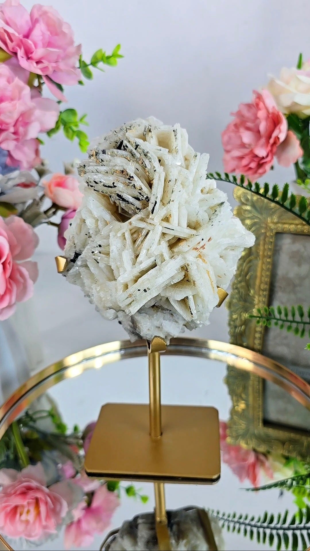 Big Baryte and Tourmaline (Schörl) Piece on stand